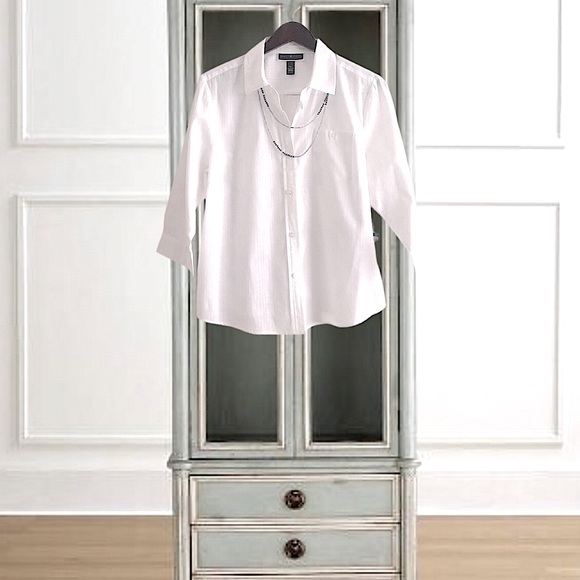 KAREN-SCOTT Petites 3/4 White Oxford Shirt - Picture 3 of 16